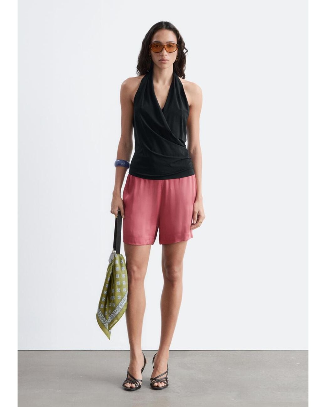 & Other Stories Red Satin Pull-On Shorts