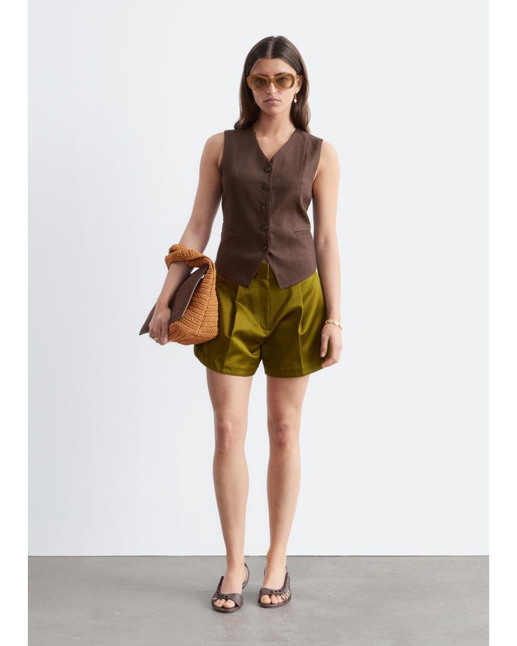 & Other Stories Brown Linen Waistcoat