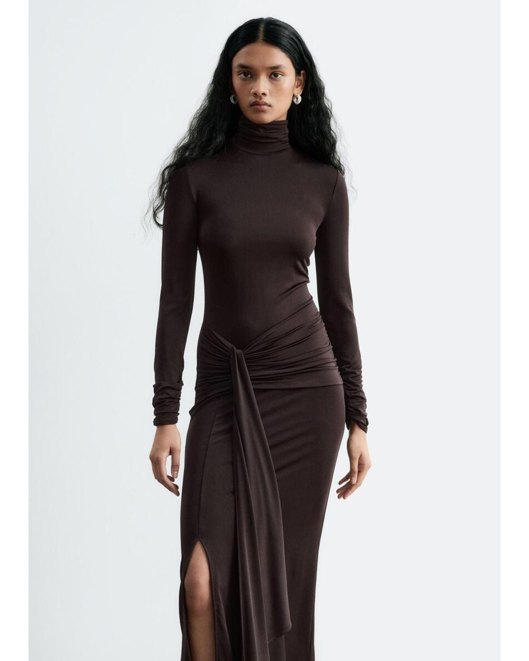 & Other Stories Brown Draped Waist Jersey Dress