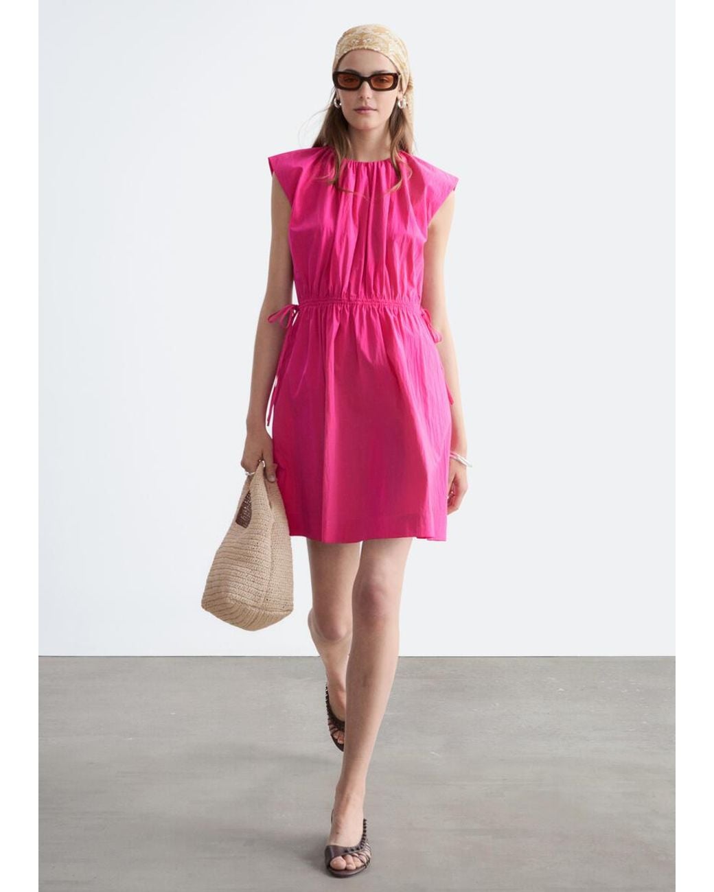 & Other Stories Pink Drawstring Waist Sleeveless Dress