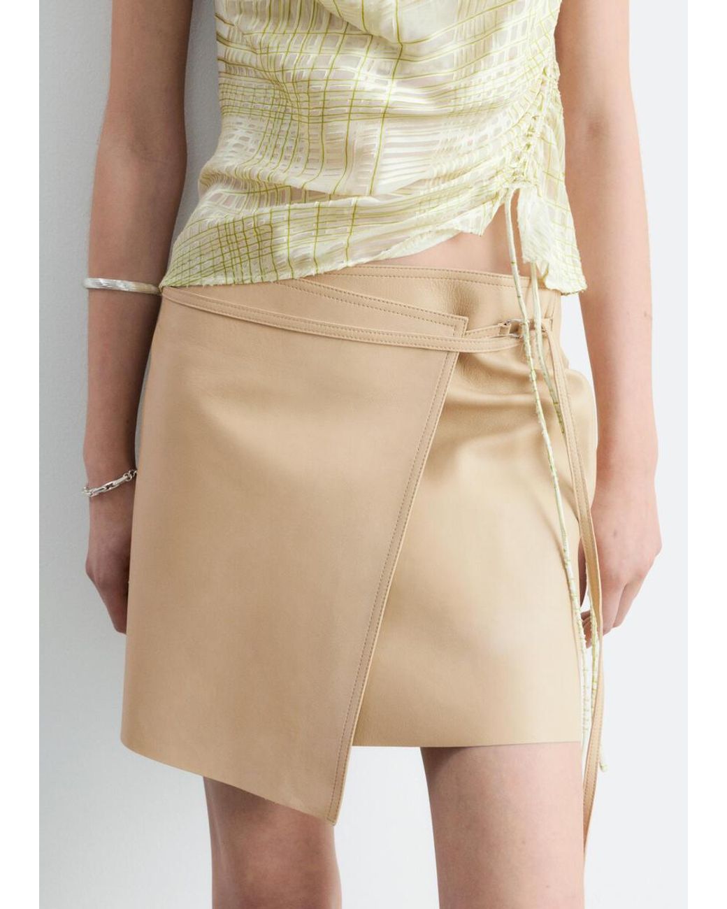& Other Stories White Leather Wrap Mini Skirt