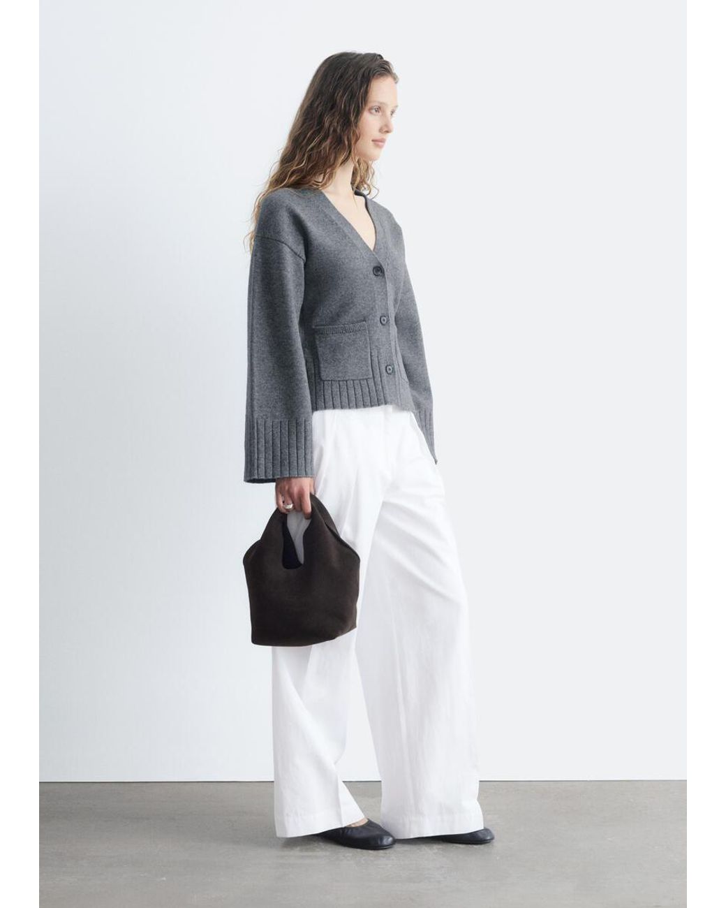 & Other Stories Gray Tapered Knit Cardigan