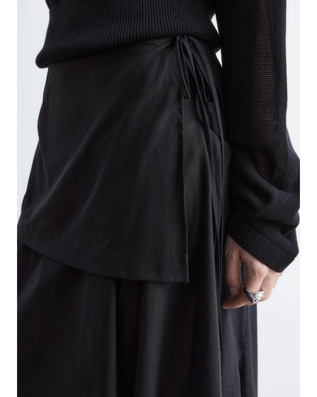 & Other Stories Black Sheer Apron Midi Skirt