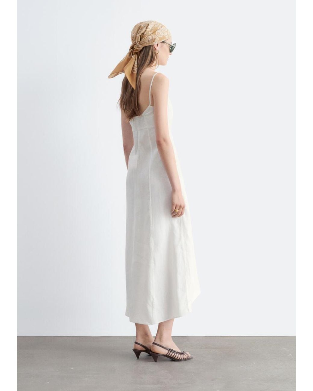& Other Stories White Linen Midi Dress
