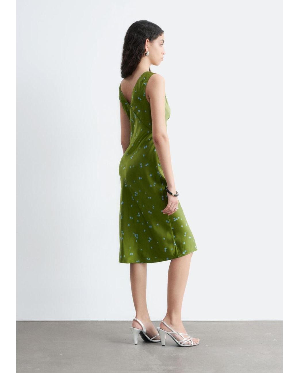 & Other Stories Green V-Neck Slip Midi Dress
