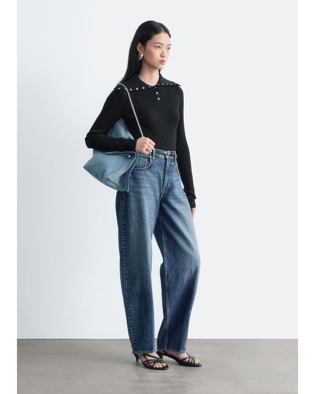 & Other Stories Blue Scalloped Collar Top