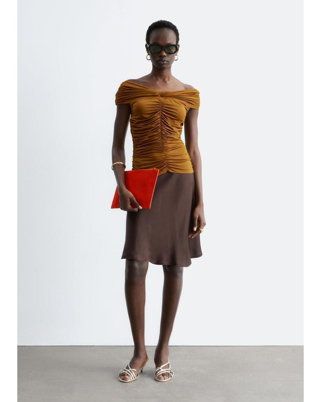 & Other Stories Red Ruched Jersey Top