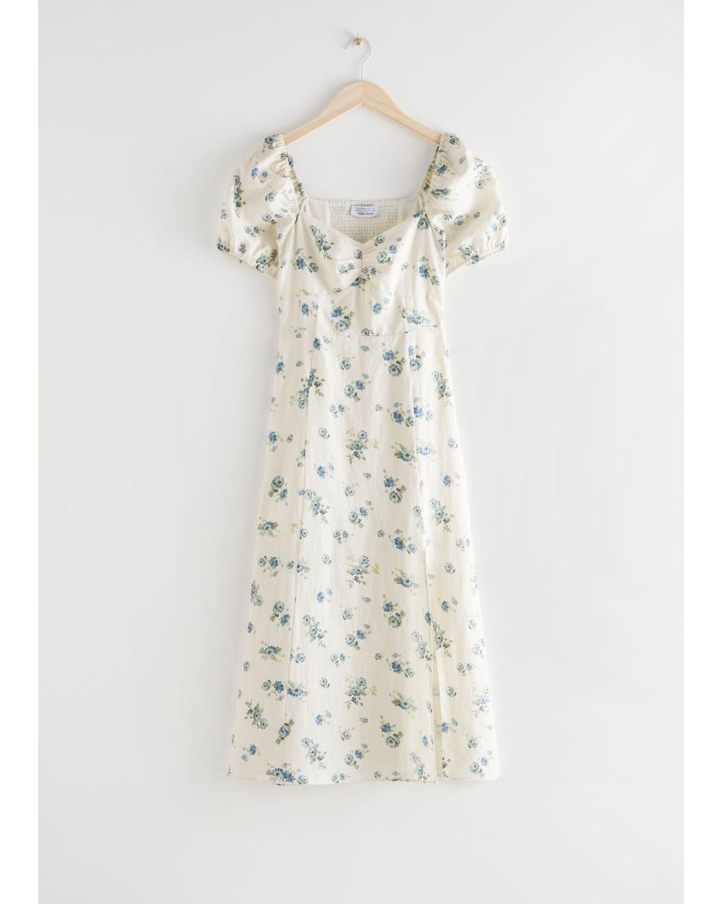 Puff Sleeve Linen Midi Dress 