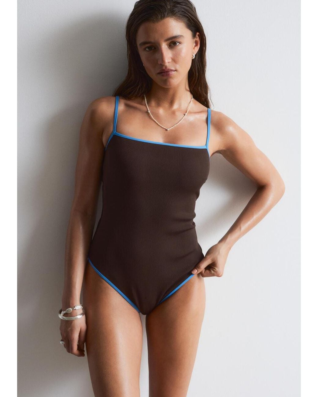 & Other Stories Brown Square-Neck Swimsuit