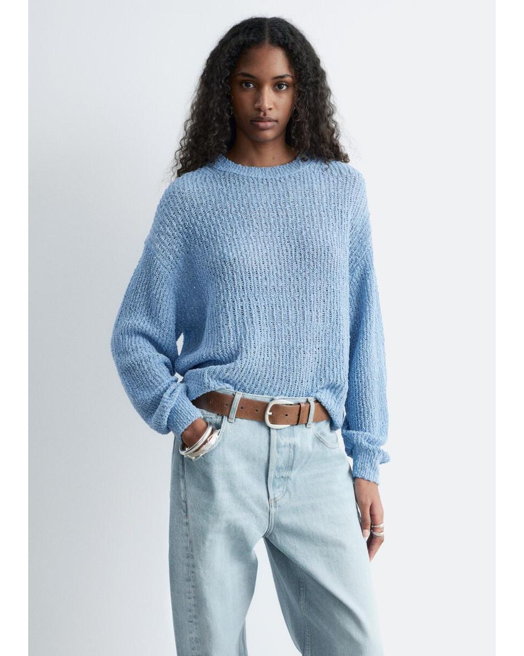 & Other Stories Blue Silk-Cotton Knit Jumper
