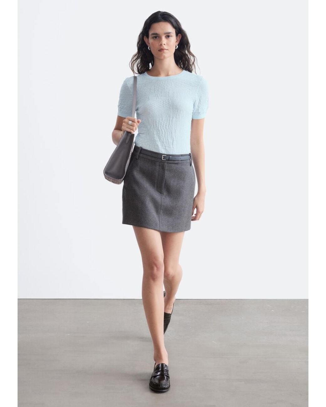 & Other Stories Gray Jacquard Knit T-Shirt