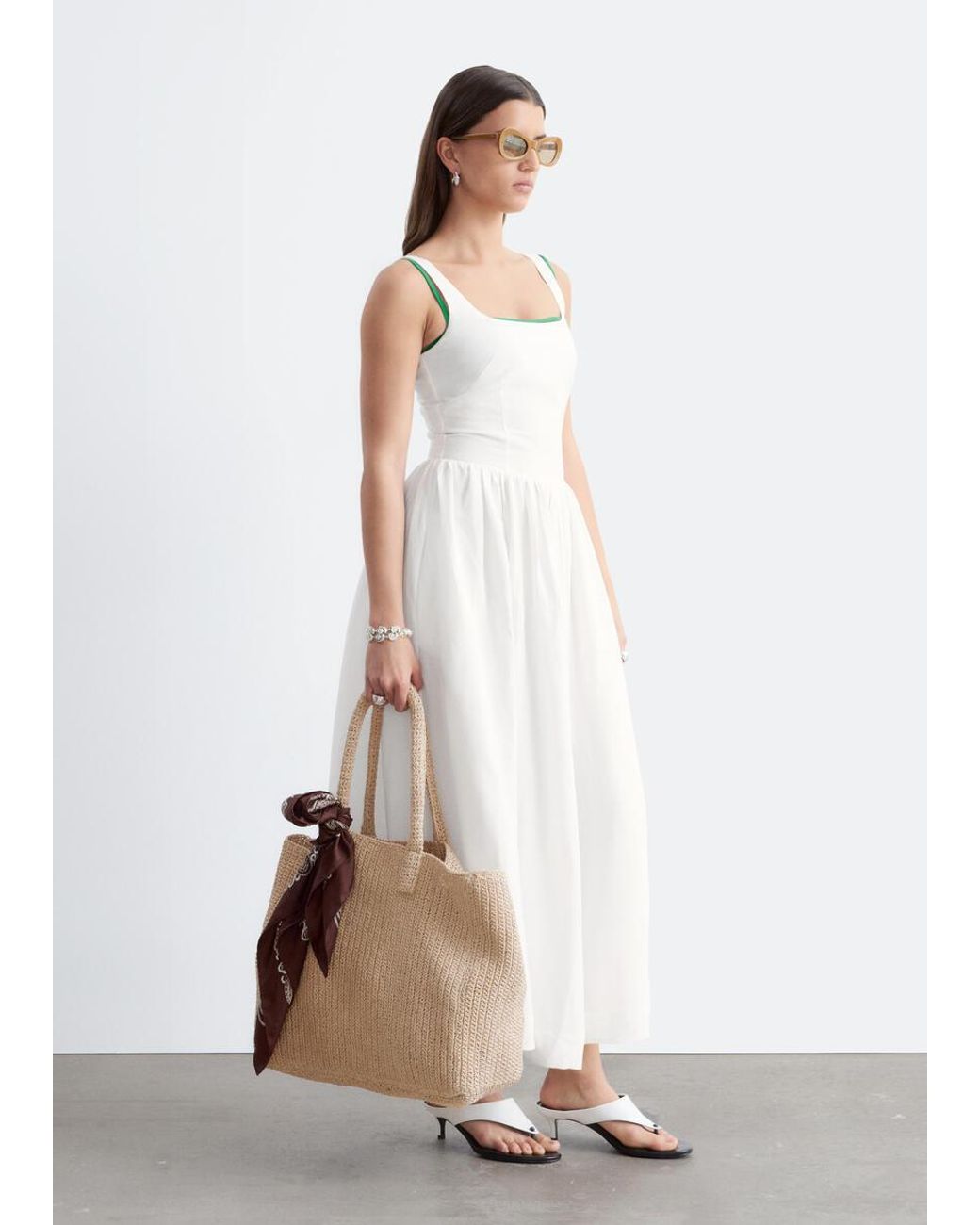 & Other Stories White Fit-And-Flare Midi Dress