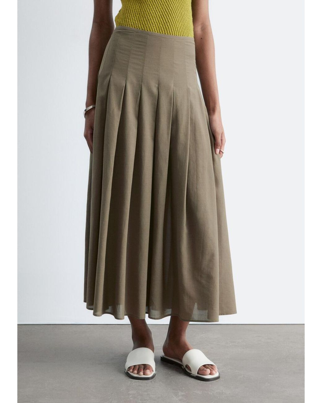 & Other Stories Natural Pleated Midi Skirt