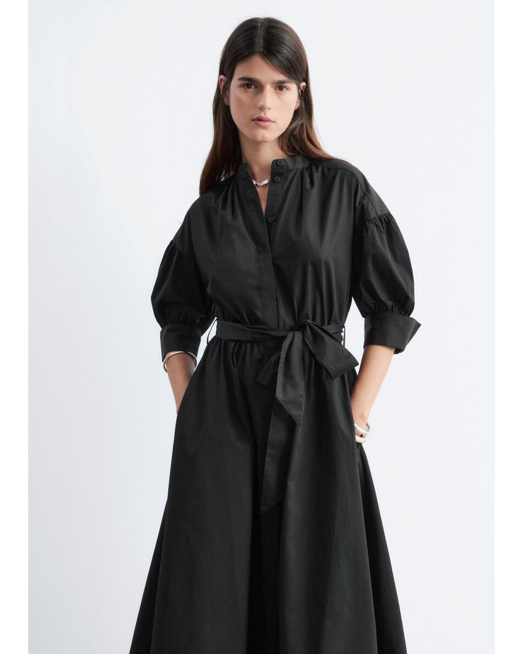 & Other Stories Black Belted Cotton Dress