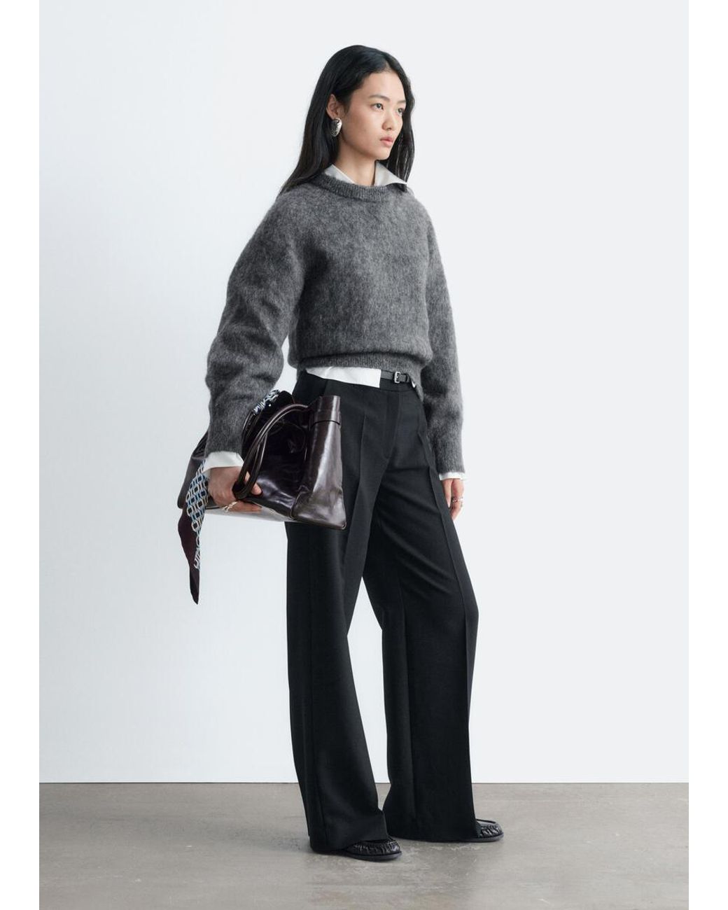 & Other Stories Gray Mohair-Blend Balloon-Sleeve Jumper