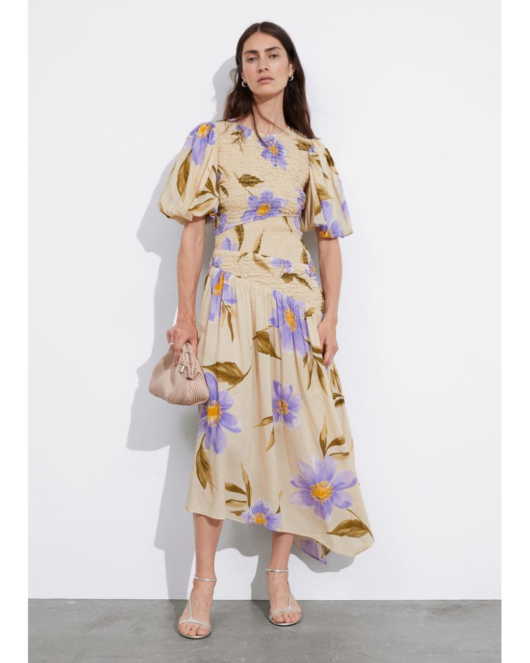 smocked asymmetric midi dress & Other Stories Smocked Asymmetric Midi Dress in White