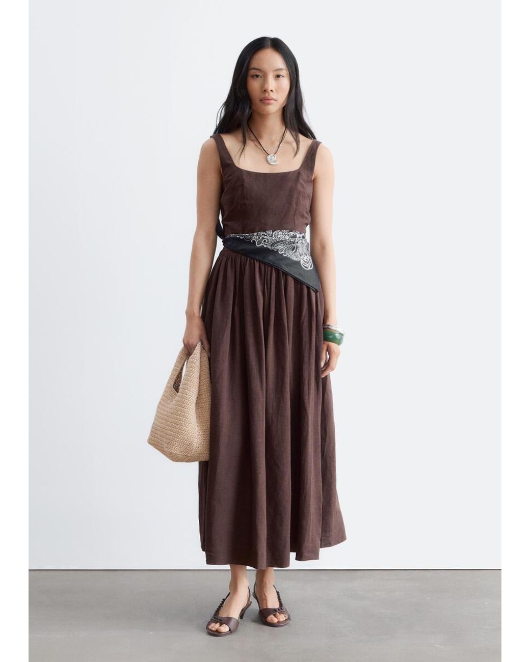 & Other Stories Brown Fit-And-Flare Midi Dress