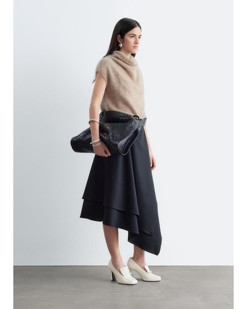 & Other Stories Natural Cashmere Rib Mock Neck Top