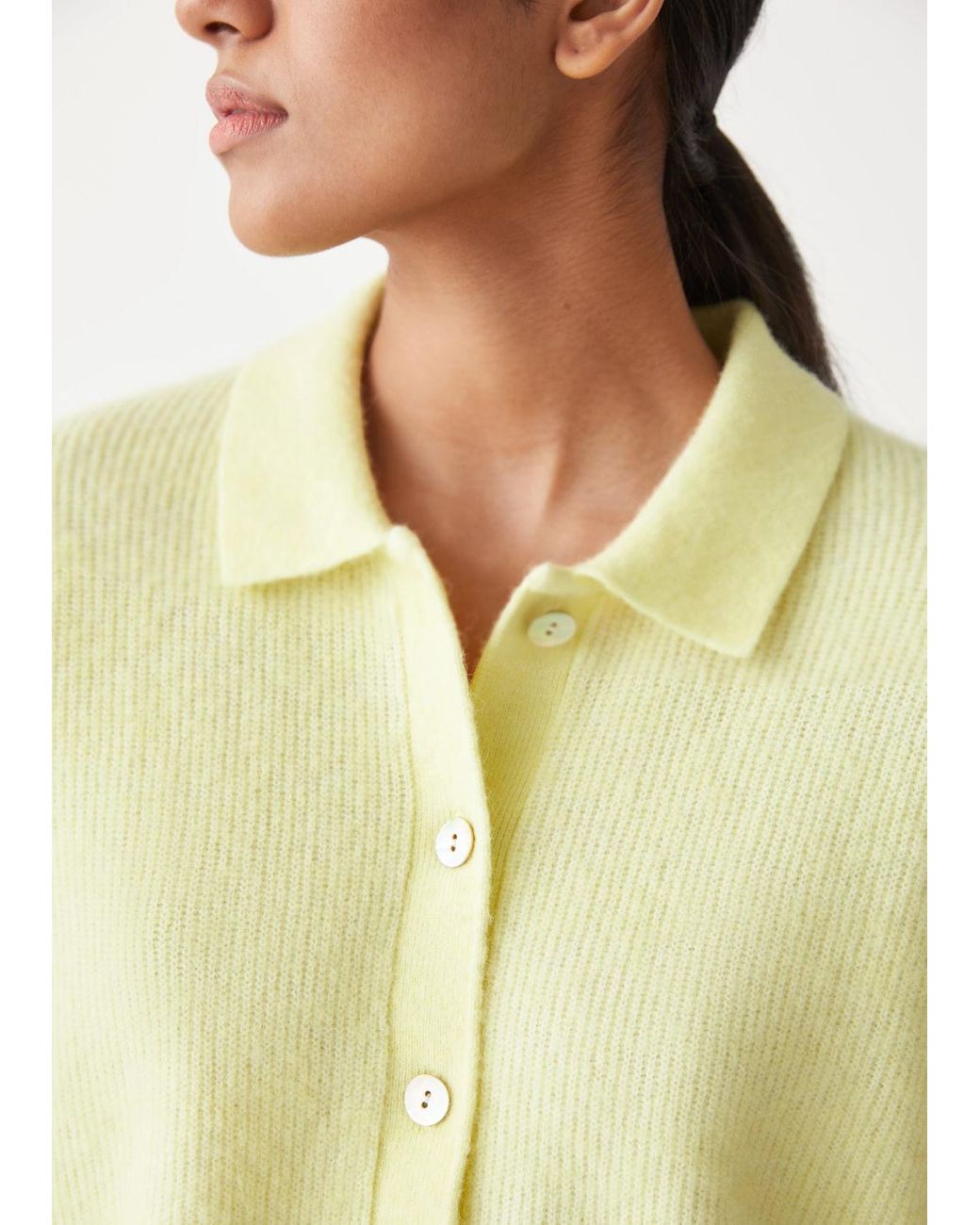 & Other Stories Cropped Collared Knit Cardigan in Yellow Lyst