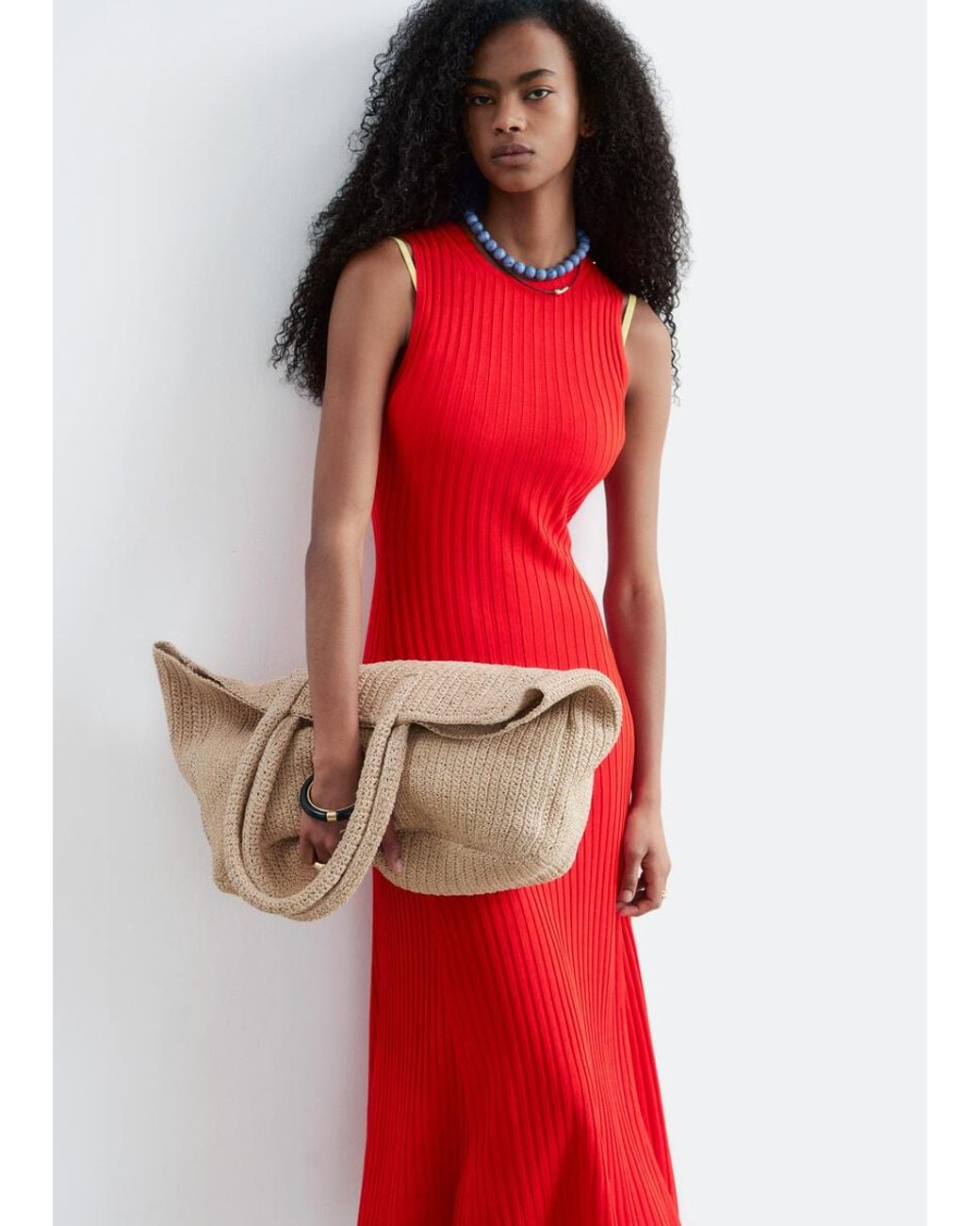 & Other Stories Red Ribbed Midi Dress