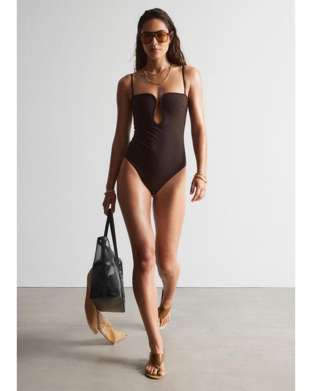 & Other Stories Brown U-Wire Swimsuit