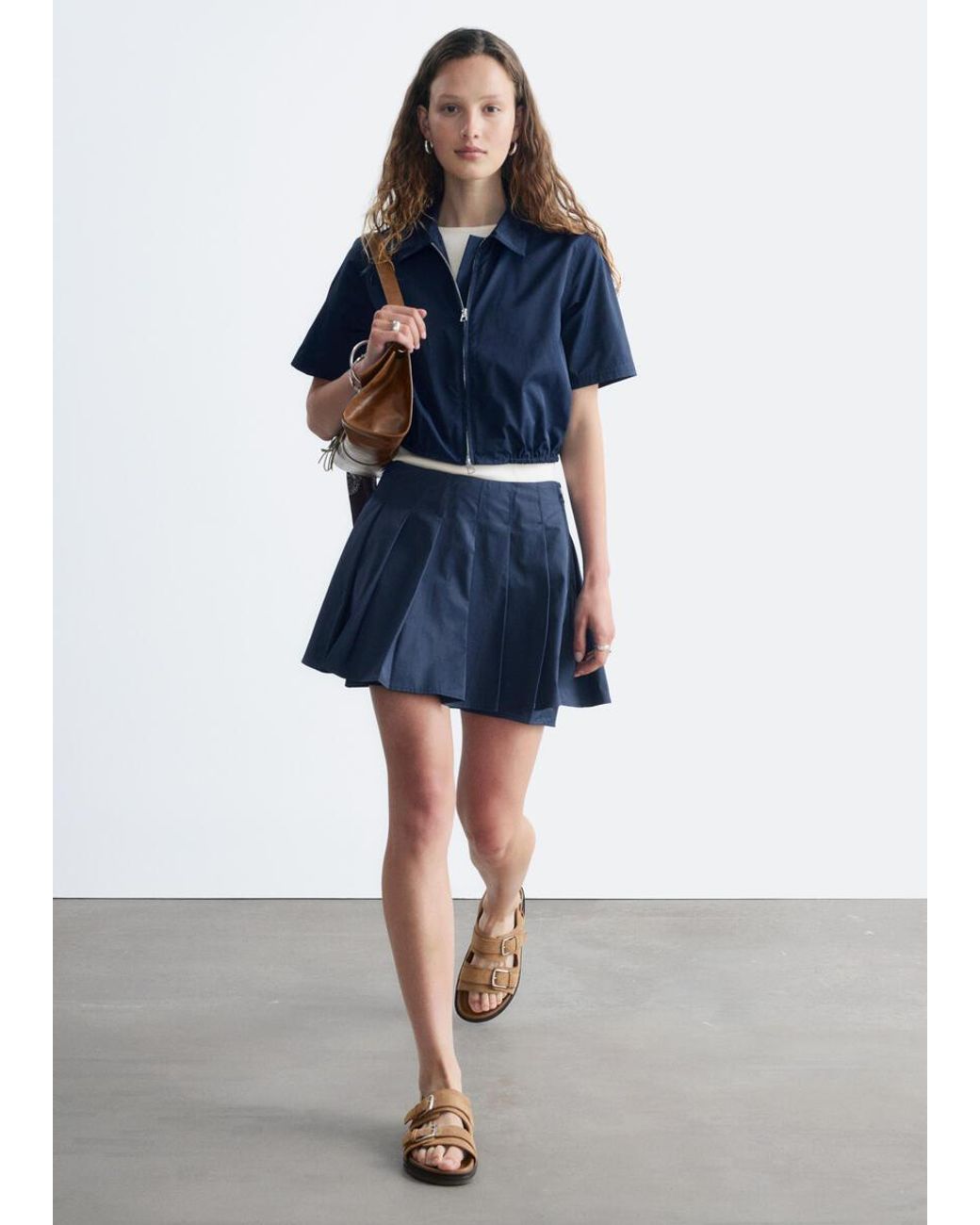 & Other Stories Blue Pleated Mini Skirt