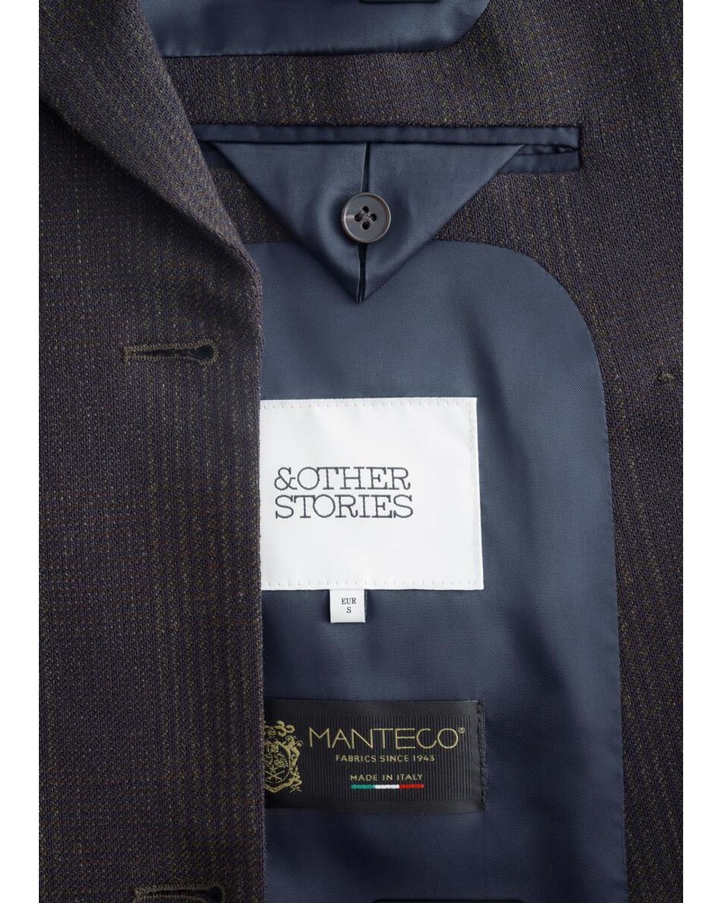 & Other Stories Blue Double-Breasted Cotton-Wool Coat