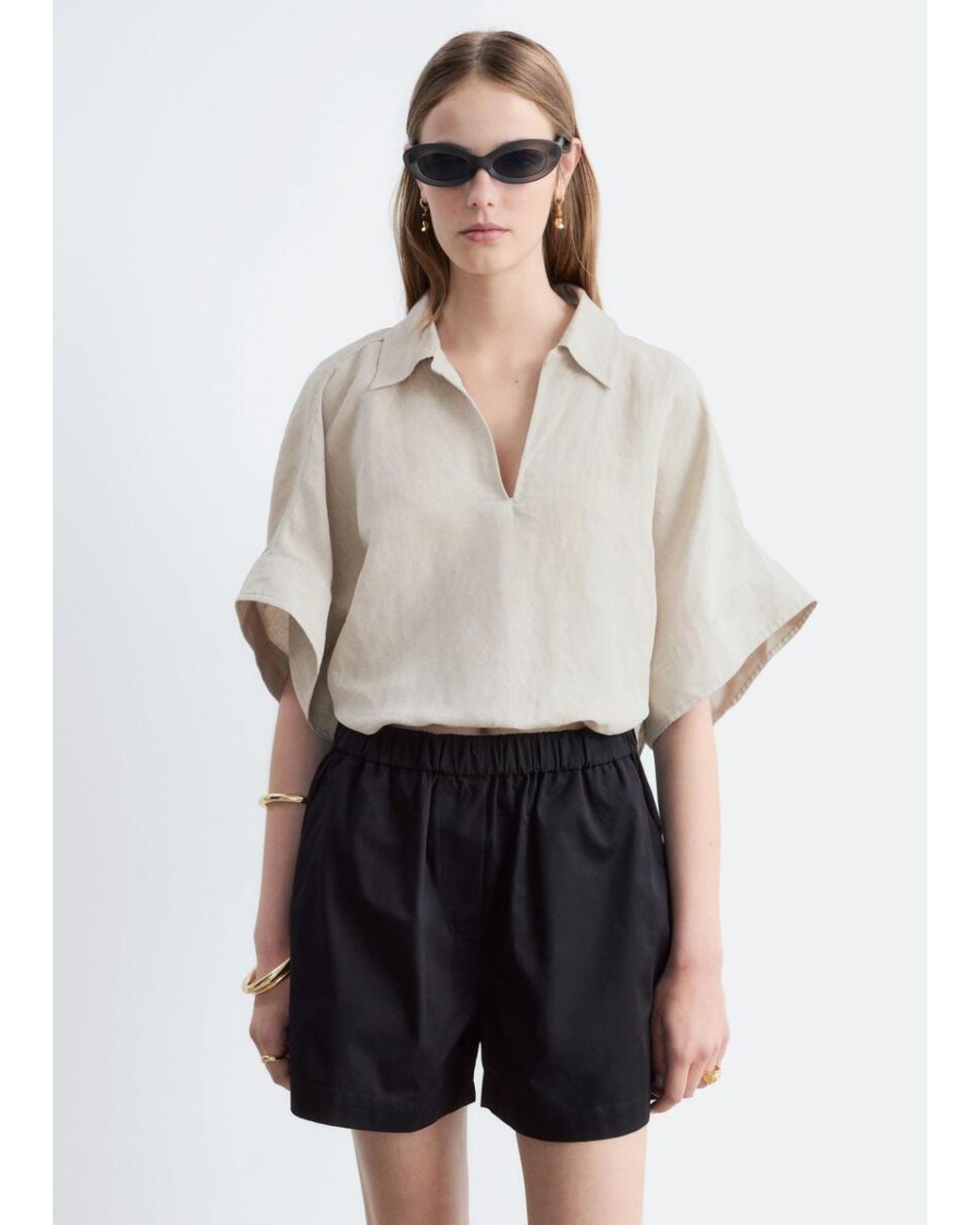 & Other Stories White High-Waist Cotton Shorts