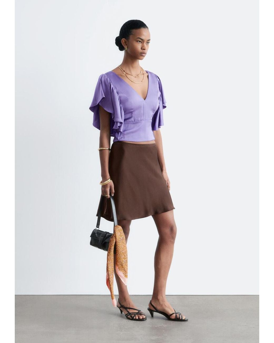 & Other Stories Purple Ruffle V-Neck Blouse