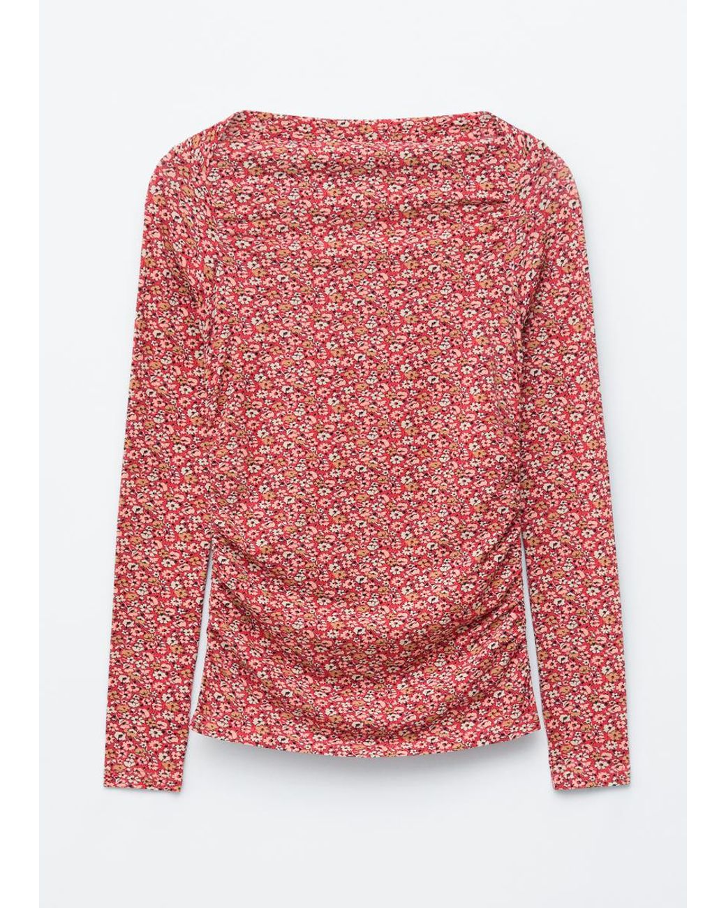 & Other Stories Red Ruched Floral Top