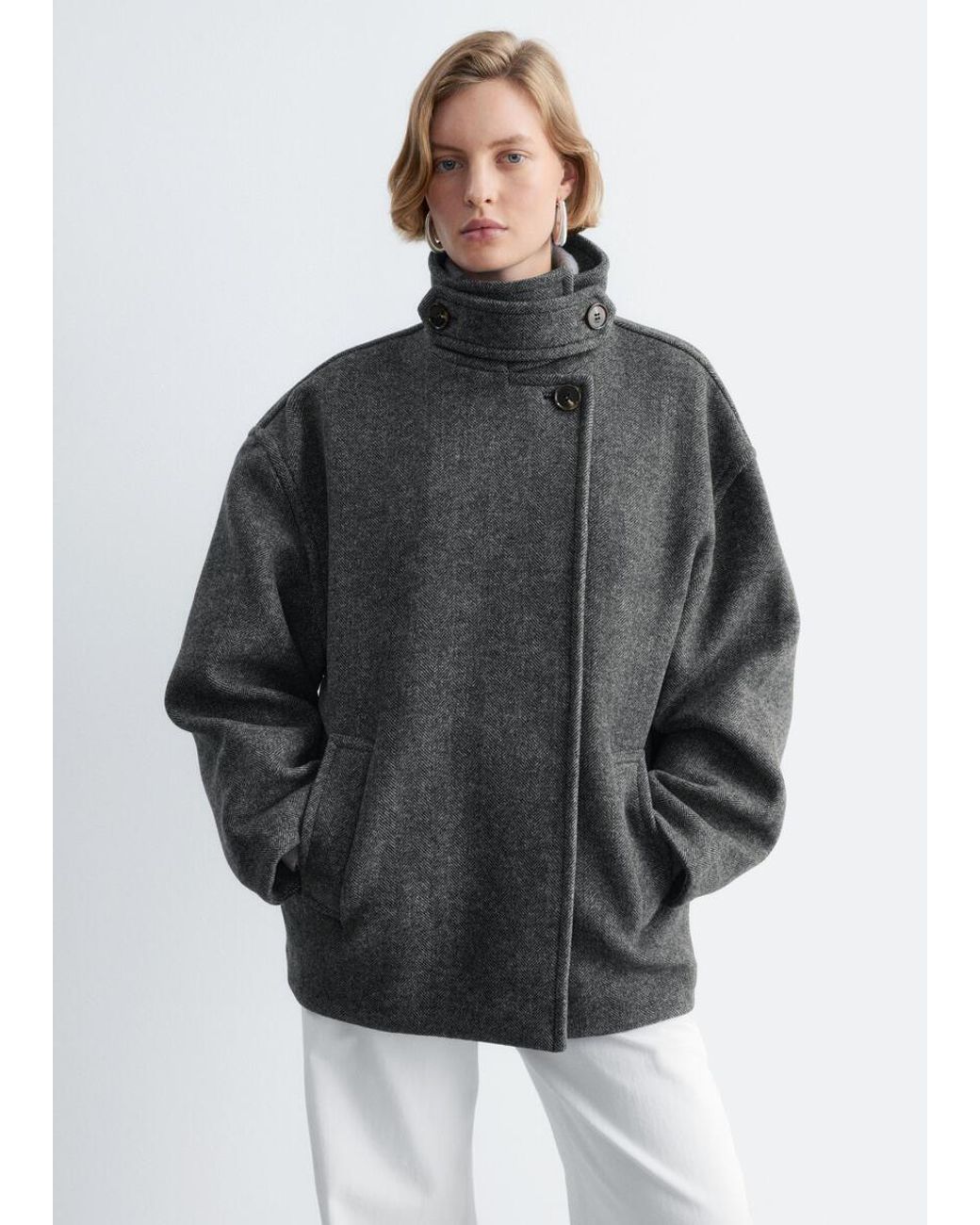 & Other Stories Gray Herringbone Coat