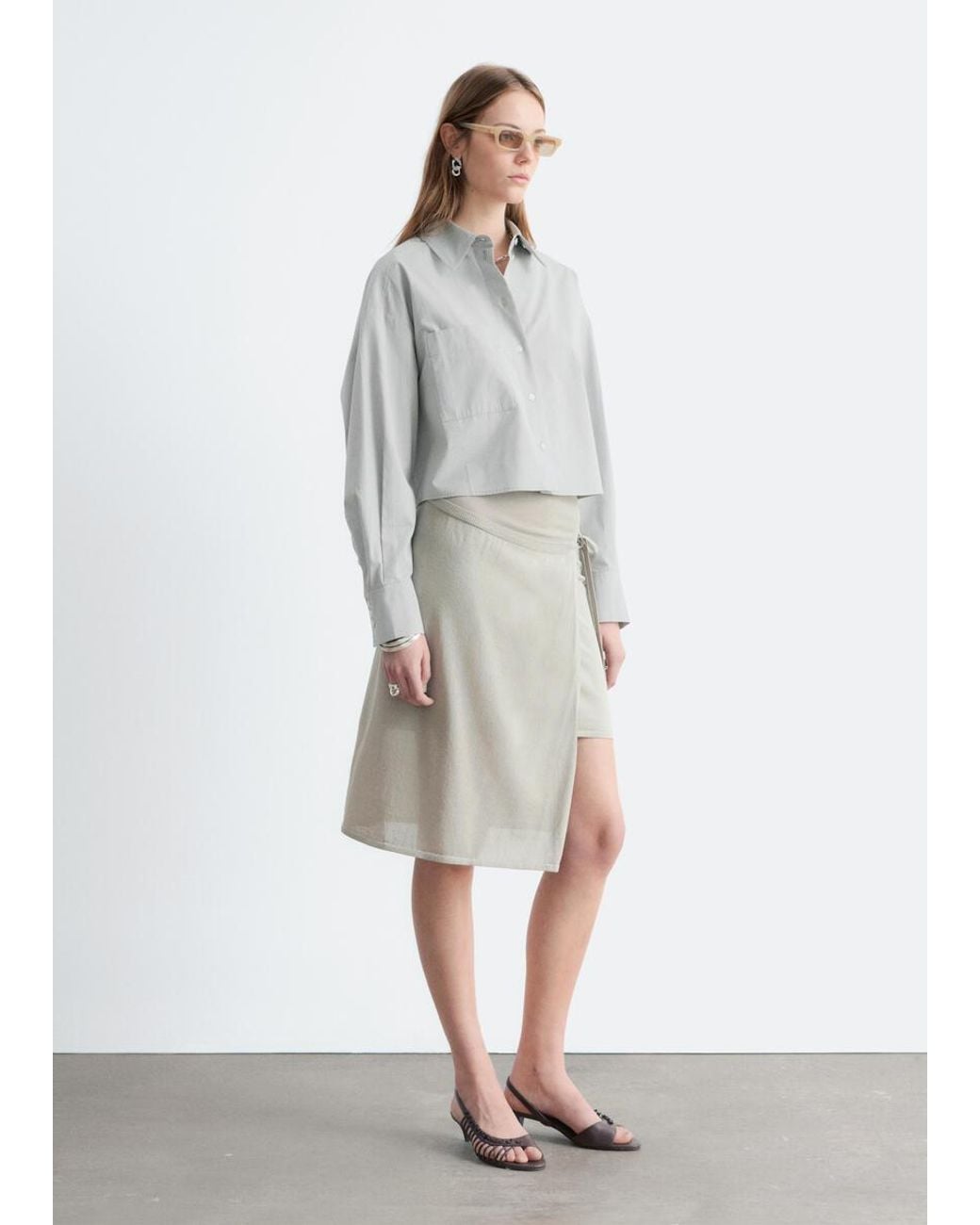 & Other Stories Gray Wrap Midi Skirt