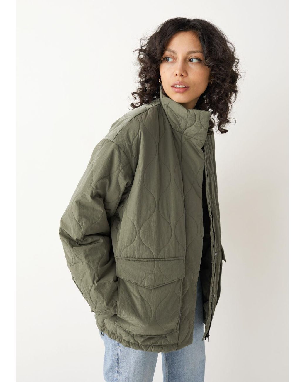  Other Stories Oversized Quilted Zip Jacket in Green