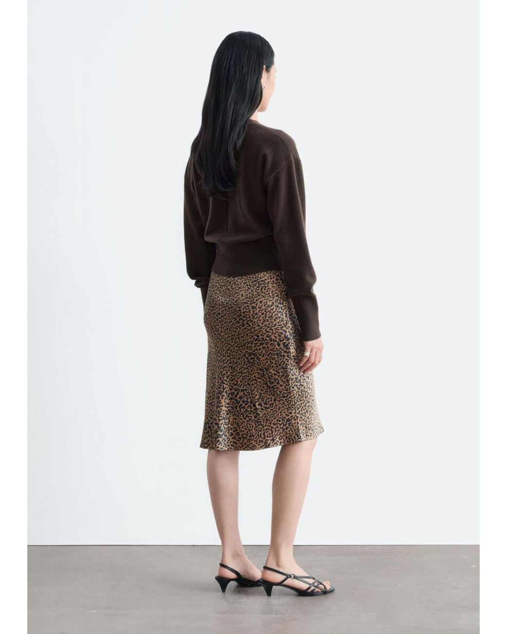 & Other Stories Brown Leopard Print Satin Skirt