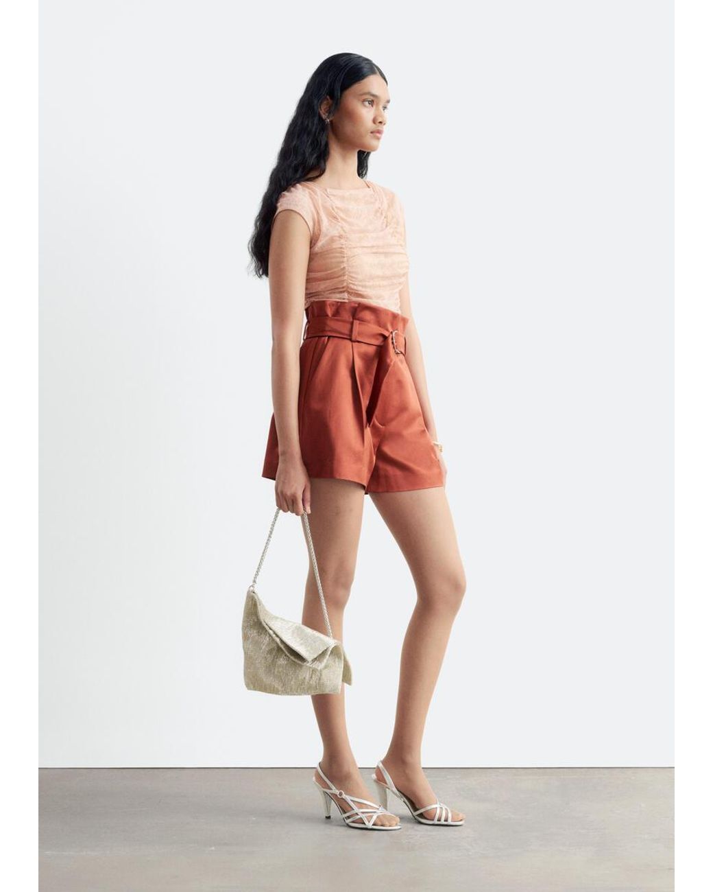& Other Stories Red Paperbag Waist Shorts