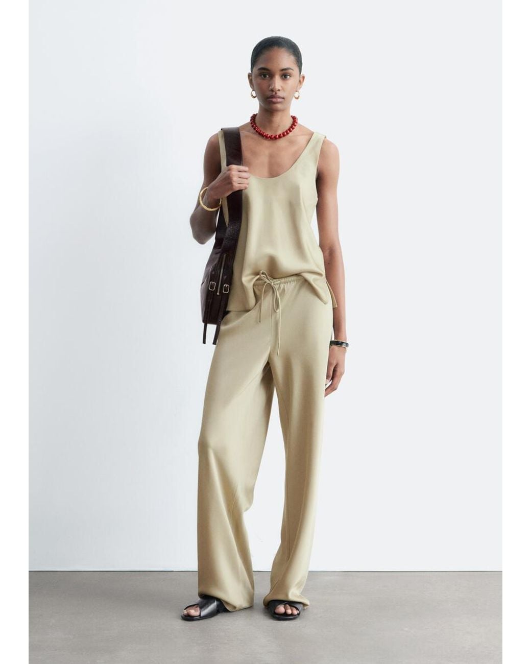 & Other Stories Natural Satin Pull-On Trousers