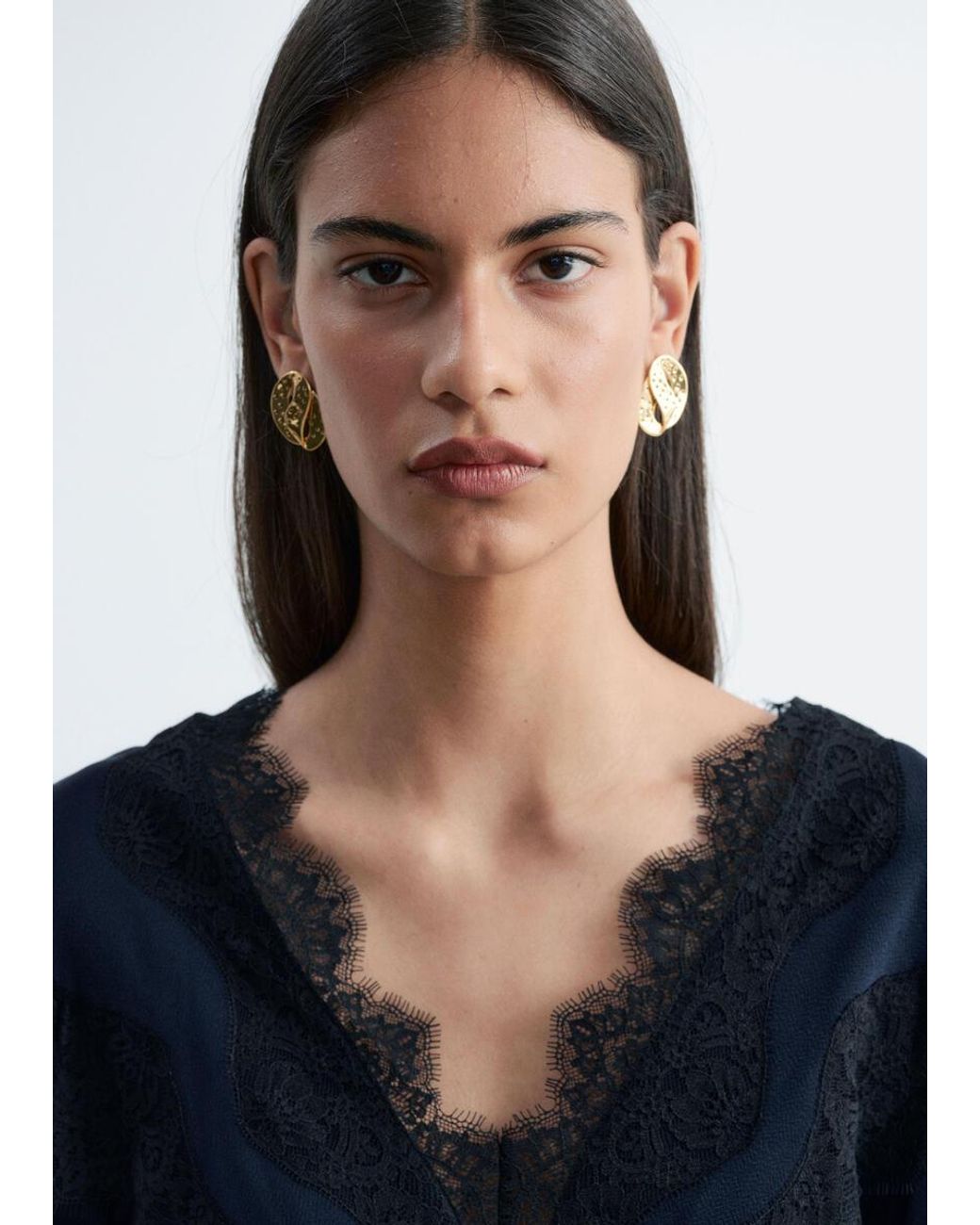 & Other Stories Blue Lace-Detail Crepe Blouse