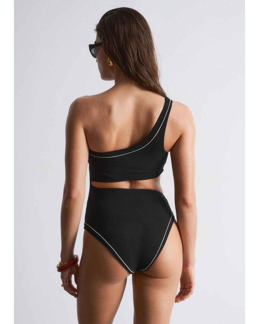 & Other Stories Black One-Shoulder Cut-Out Swimsuit