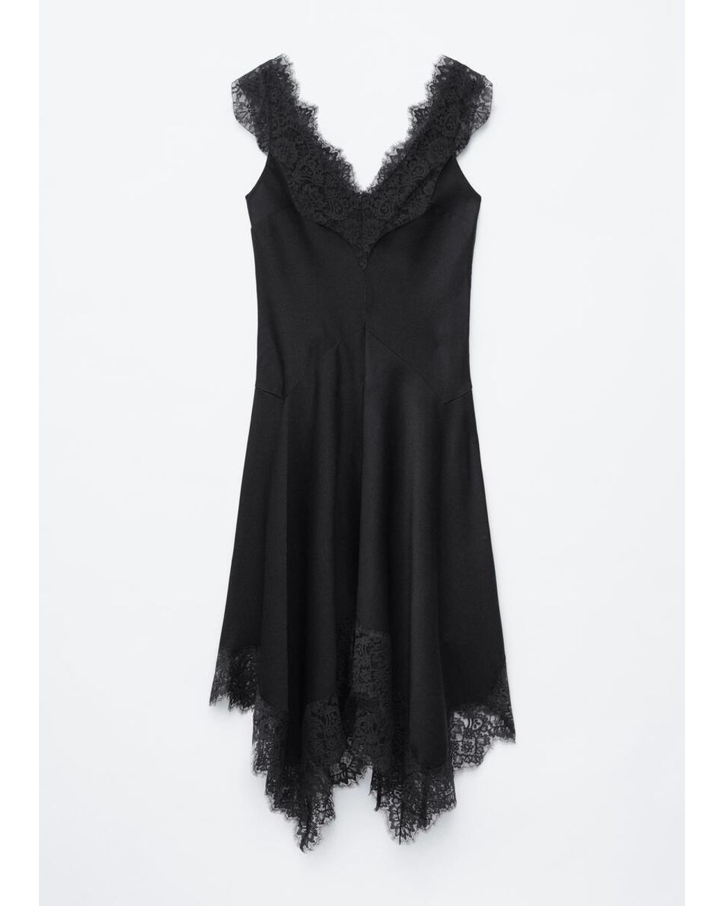 & Other Stories Black Lace-Trim Midi Dress
