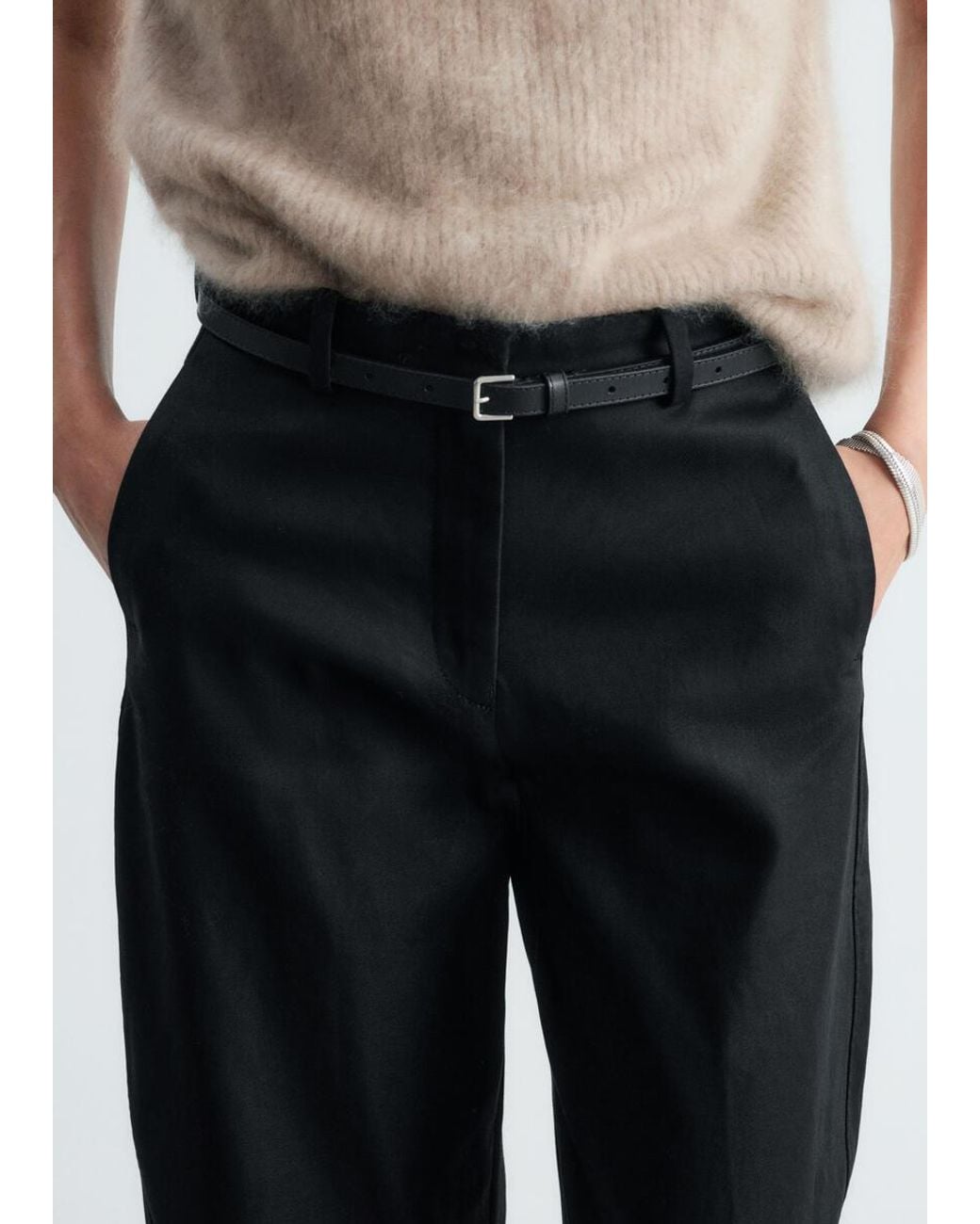 & Other Stories White Cotton Twill Barrel Leg Trousers