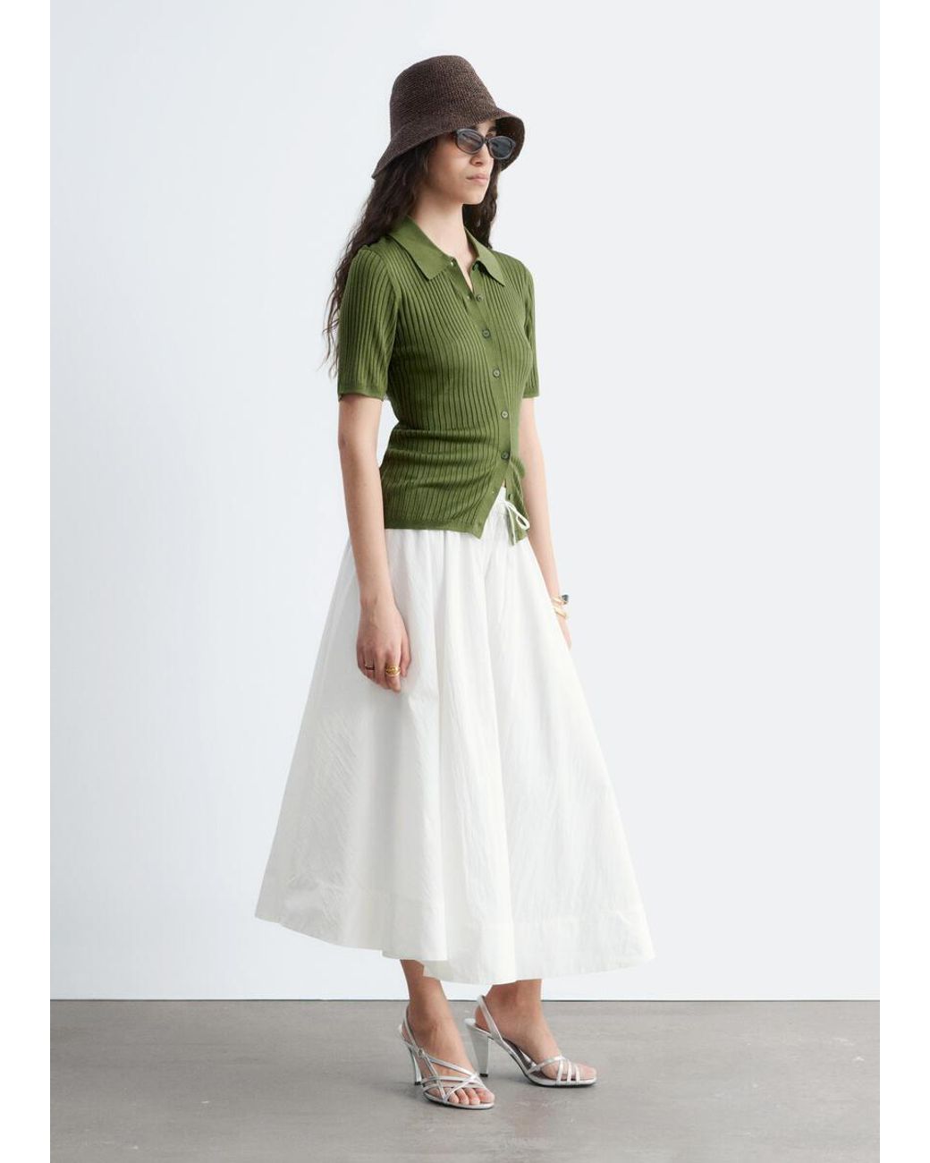 & Other Stories Green Rib-Knit Top