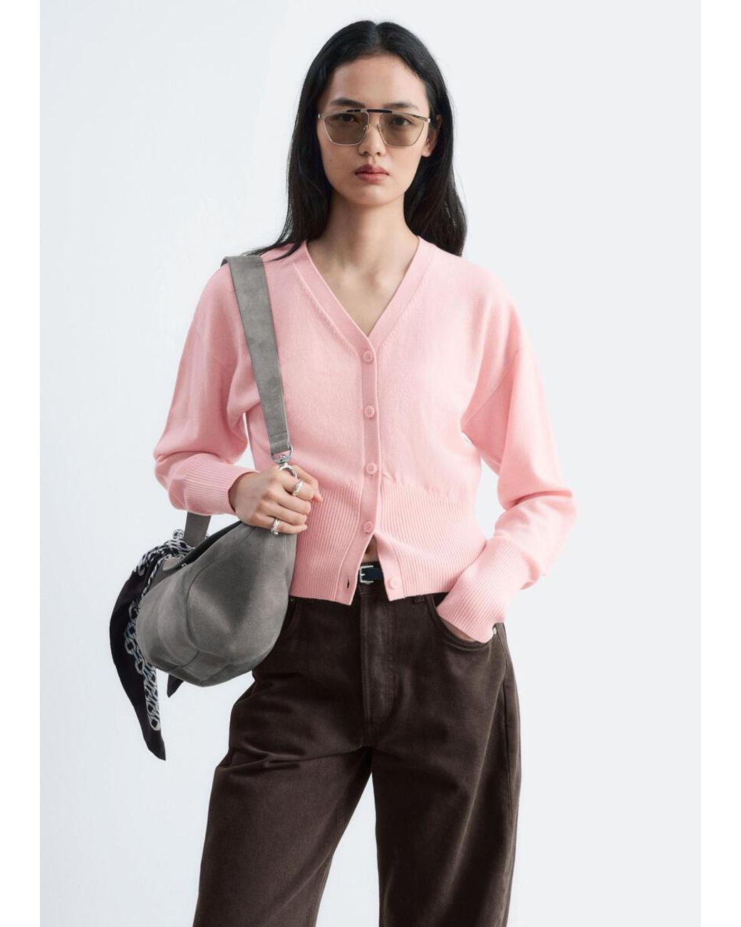 & Other Stories Pink Wool Corset Rib Cardigan
