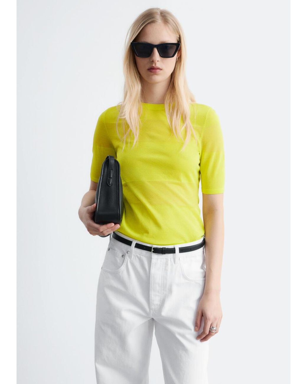 & Other Stories Yellow Sheer Knitted T-Shirt