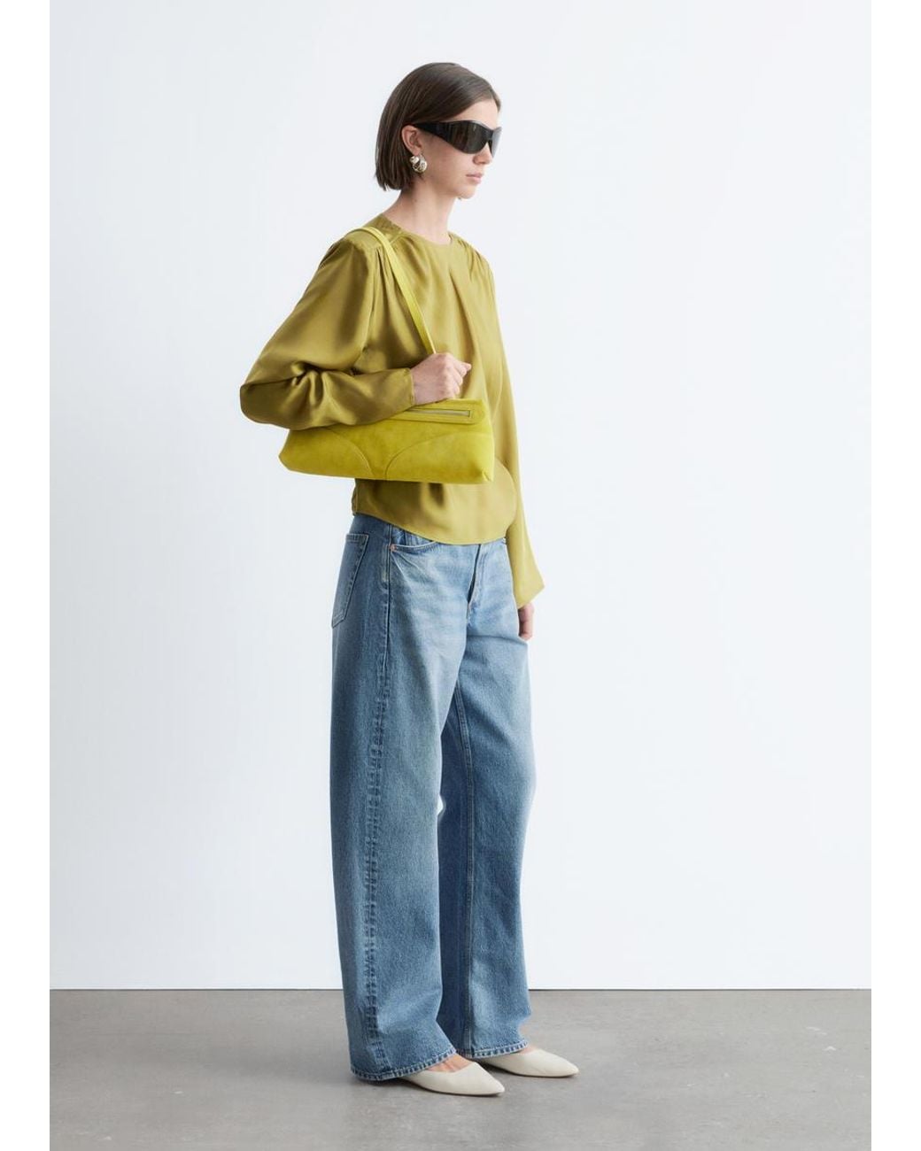 & Other Stories Green Gathered Tie-Belt Blouse