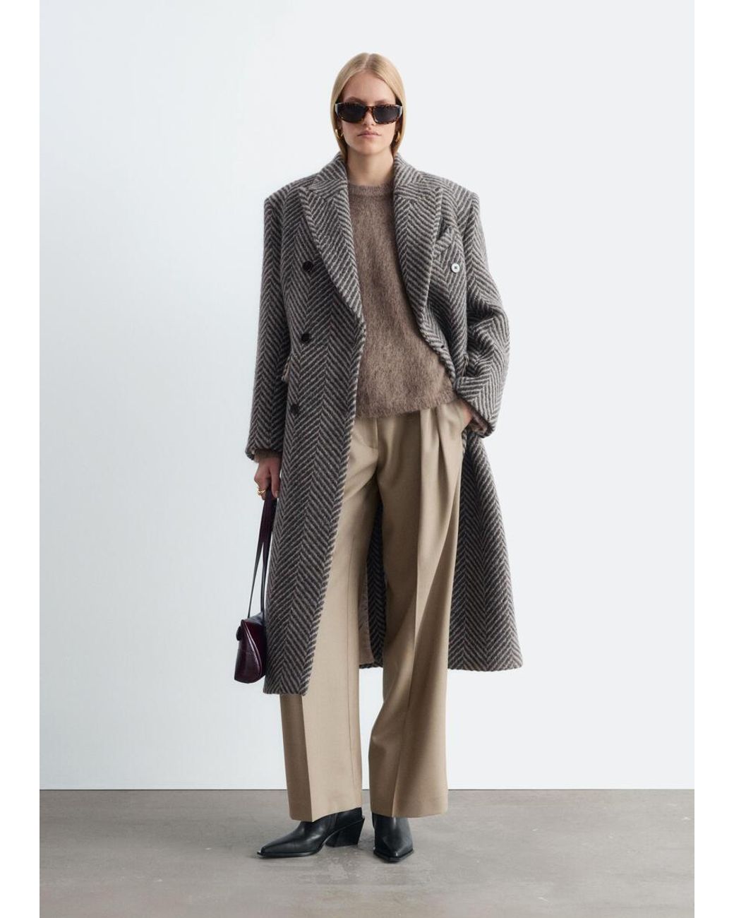& Other Stories White Double-Breasted Wool Coat