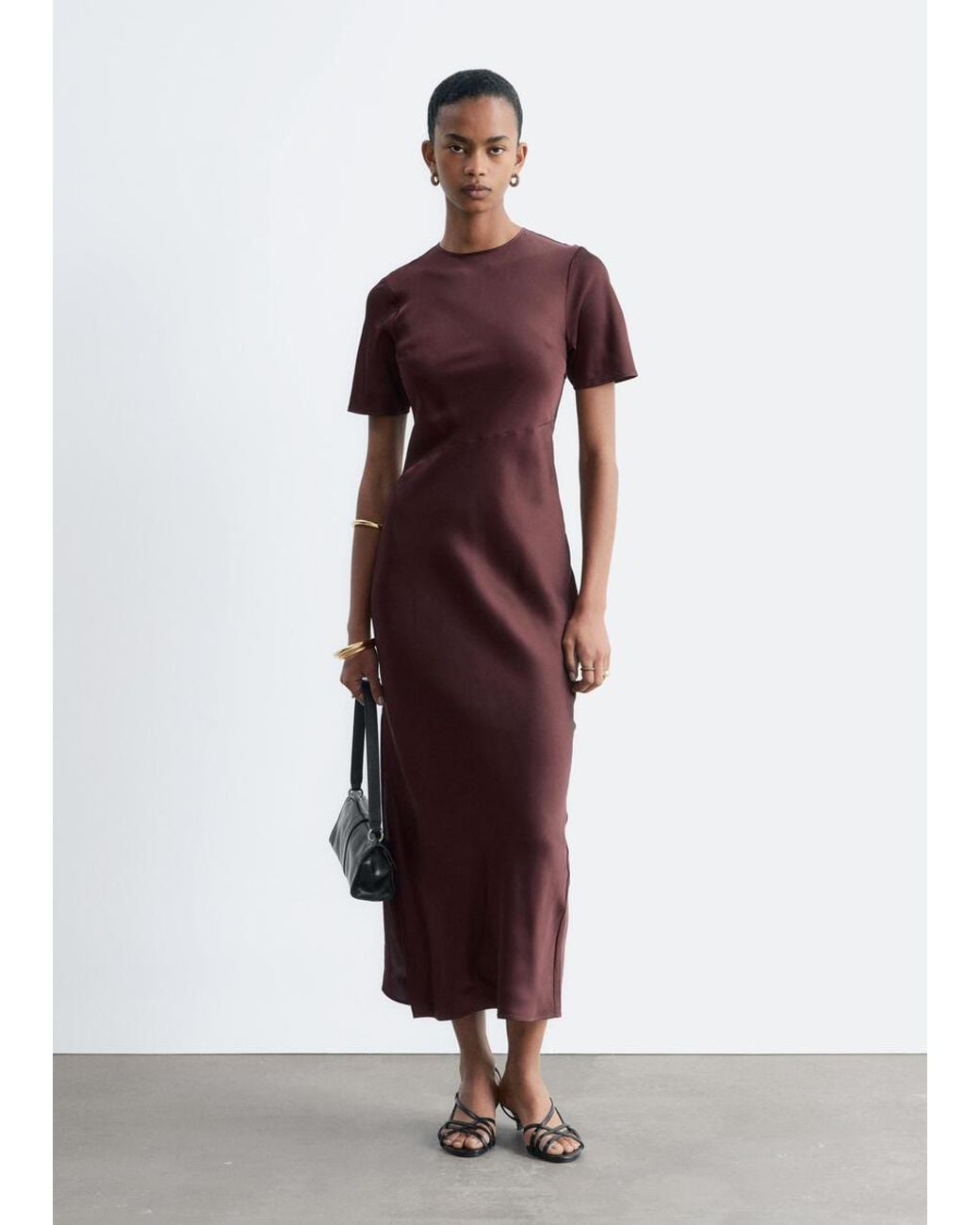& Other Stories Brown Short-Sleeve Long Dress