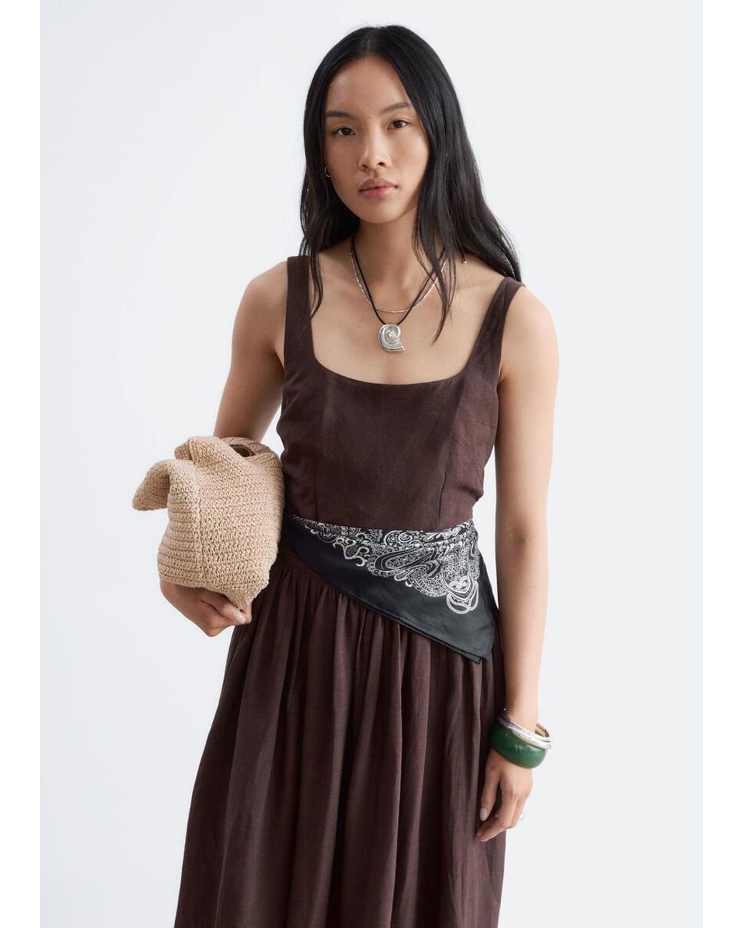 & Other Stories Brown Fit-And-Flare Midi Dress