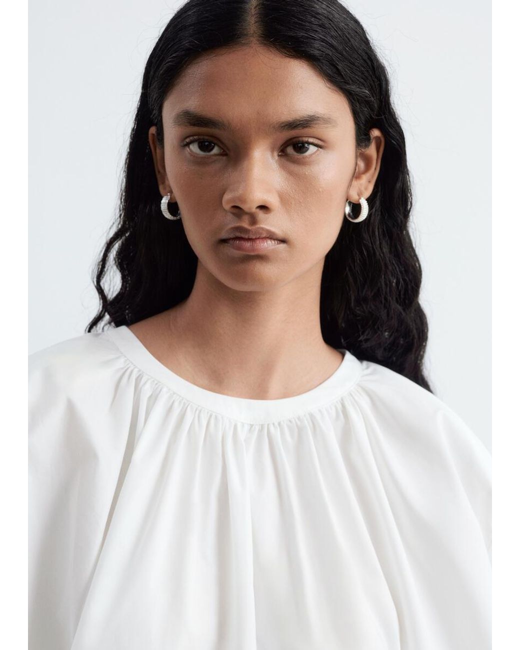 & Other Stories White Gathered Cotton Crop Blouse