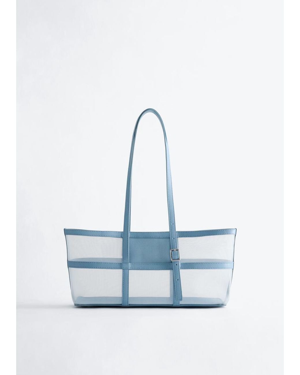 & Other Stories Blue Leather-Trimmed Mesh Tote Bag