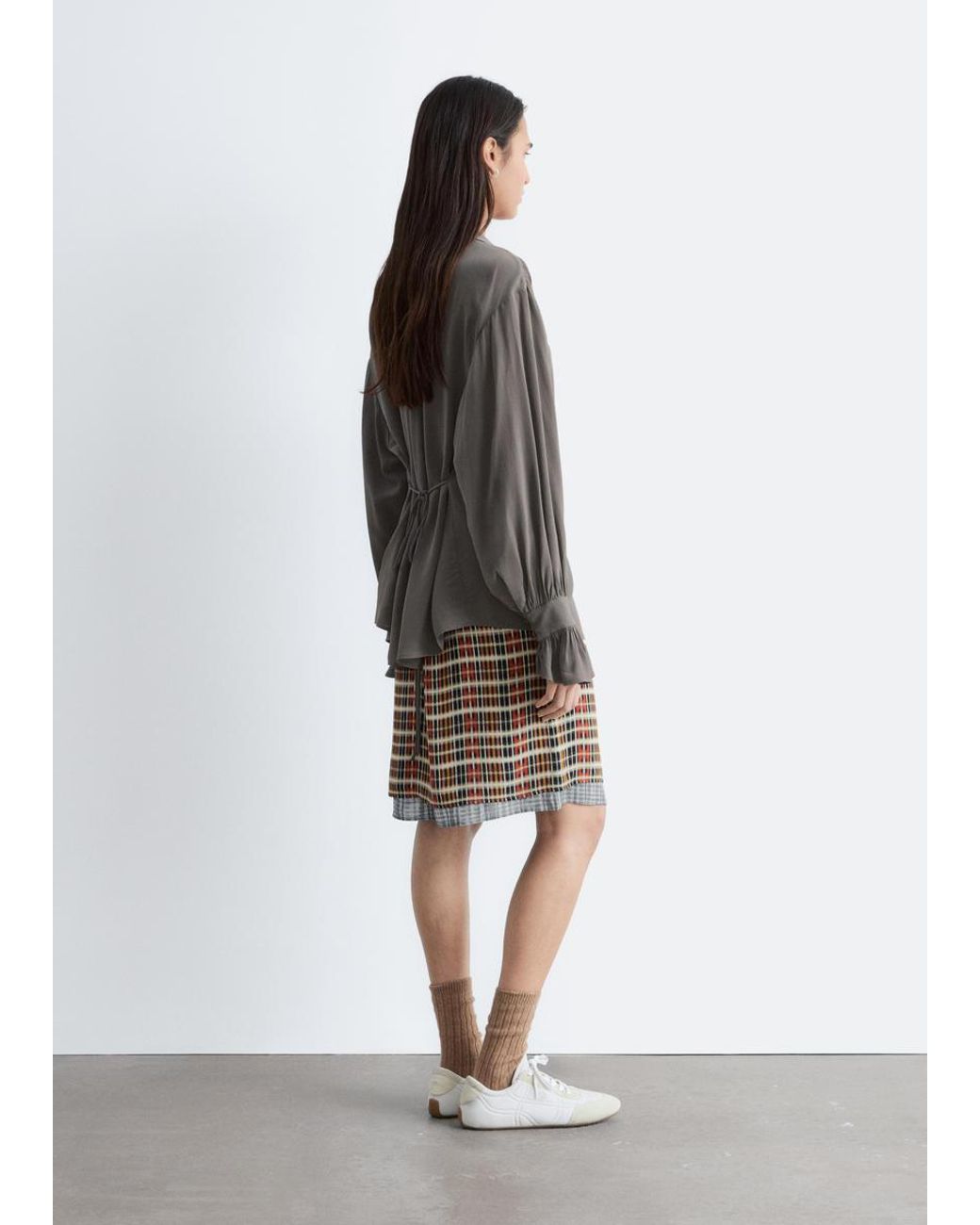 & Other Stories Gray Tie-Back Gathered Blouse